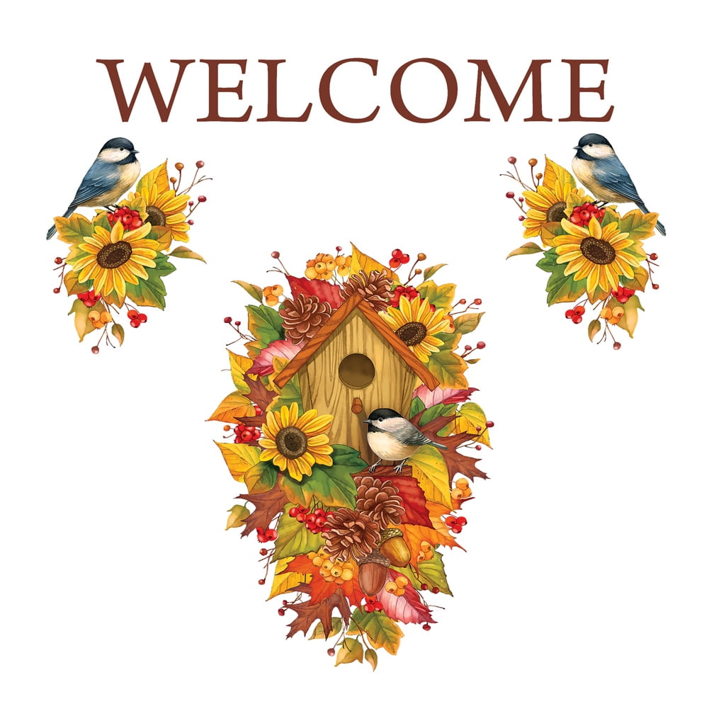 Welcome Fall Garage Door Magnet Outdoor Autumn Decoration, Pinecones, Sunflowers, Chickadees, 12 x 19 inches